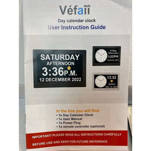 Clock Calendar Easy Read Screen 7” LCD Alarm Time Day Date - Picture 6 of 6